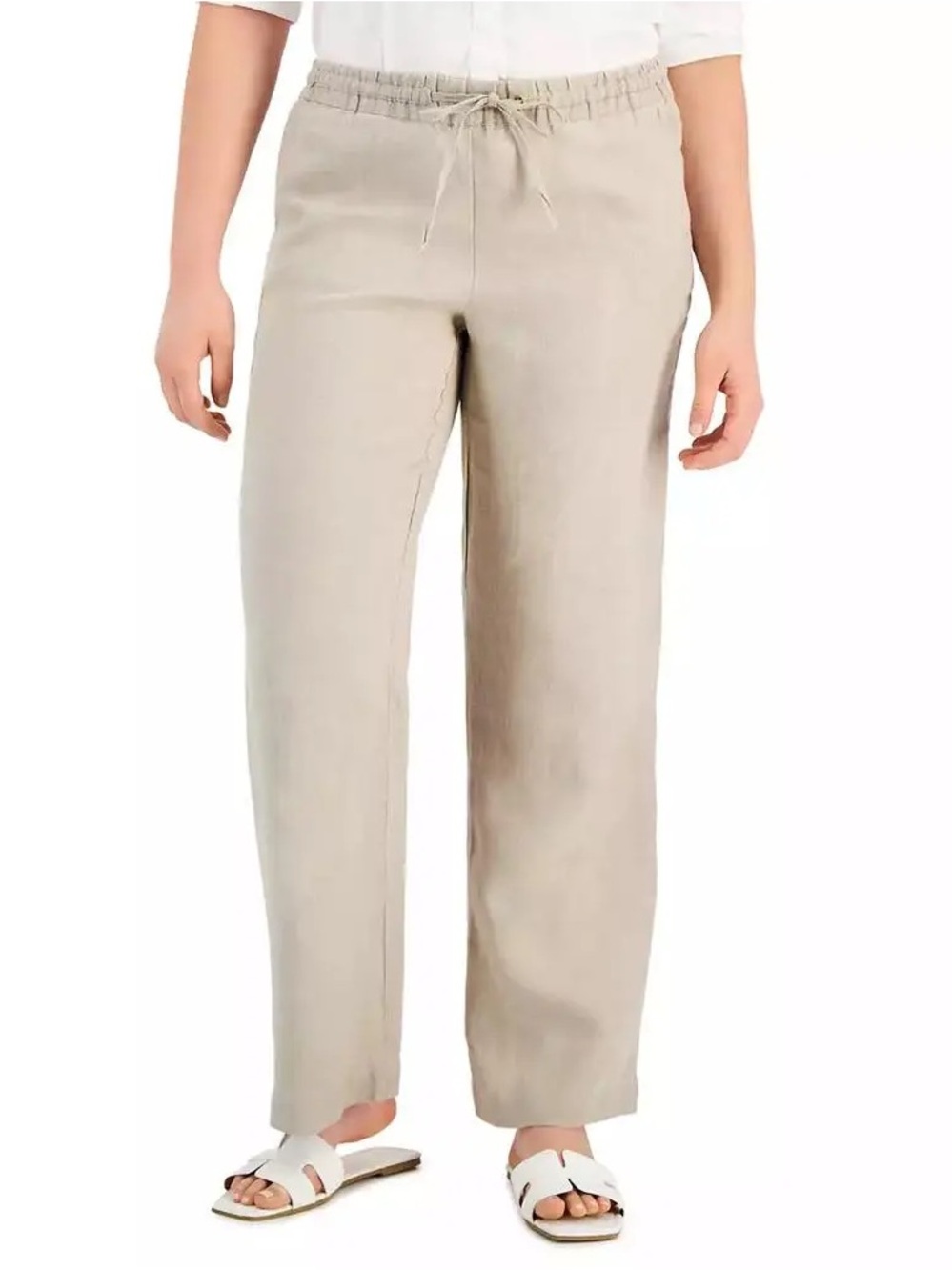 Charter Club 100% Linen Drawstring Straight Leg Pants Size Small